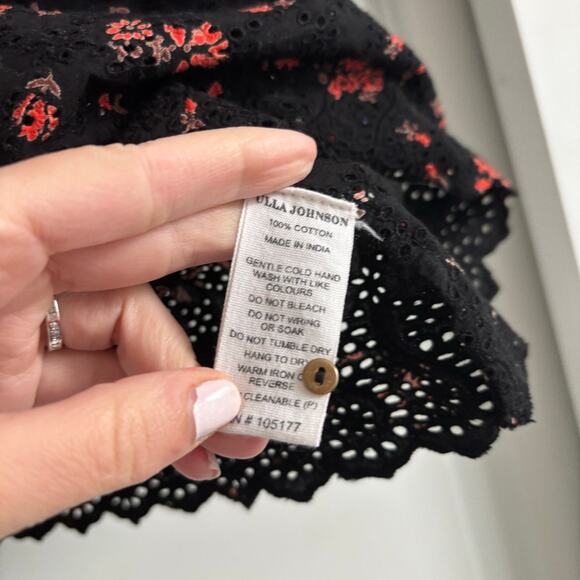 EUC Ulla Johnson Choux Eyelet Blouse Ruffled Noir Sz 2 Floral Romantic - Picture 11 of 11
